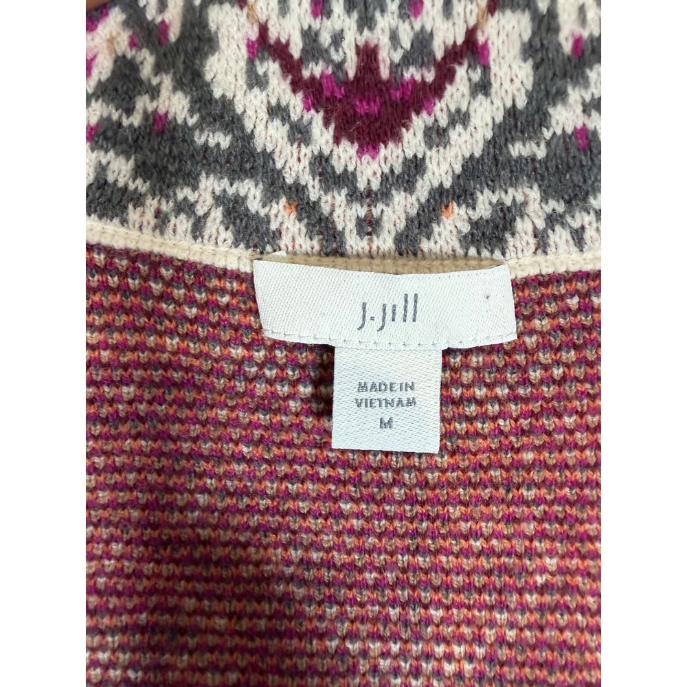 J. Jill Cardigan Sweater Jacket Medium Fall Colors Paisley Knit Blazer - Picture 2 of 12